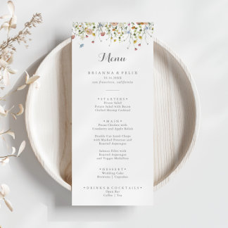 Colourful Dainty Wild Flowers Calligraphy Dinner Menu