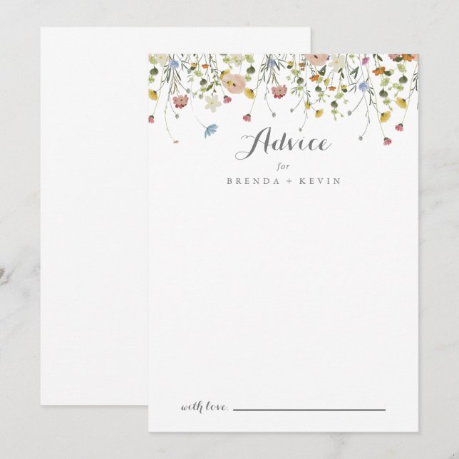 Colourful Dainty Wild Flowers Calligraphy Wedding Advice Card (Front/Back)
