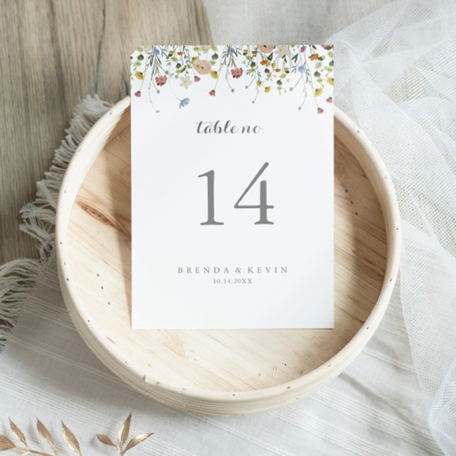 Colourful Dainty Wild Flowers Calligraphy Wedding Table Number (Creator Uploaded)