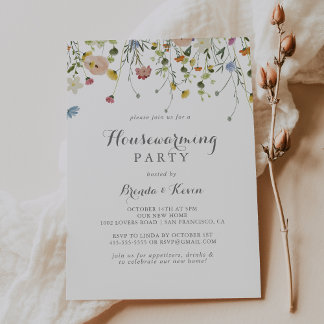 Colourful Dainty Wild Flowers Housewarming Party Invitation