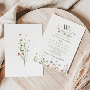 Colourful Dainty Wild Flowers Monogram Wedding Invitation
