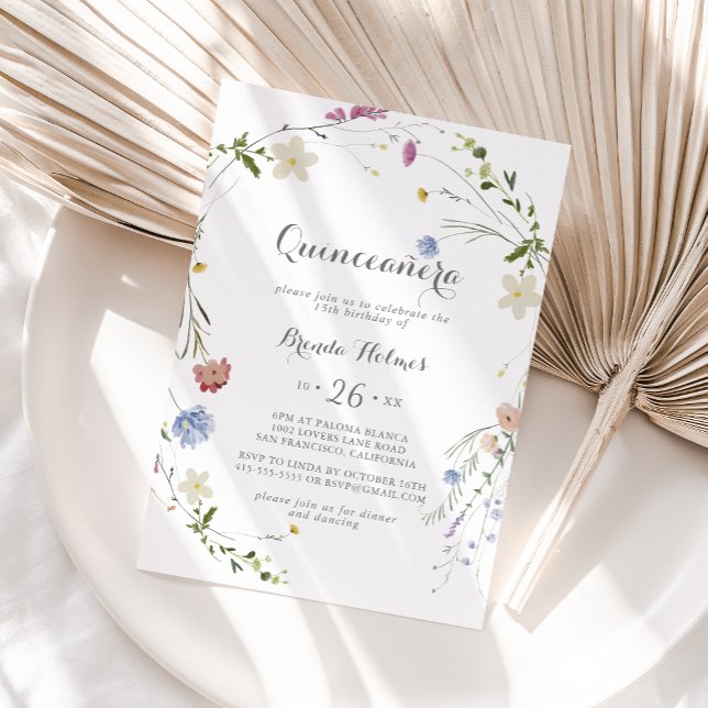 Colourful Dainty Wild Flowers Quinceañera Invitation (Creator Uploaded)