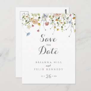 Colourful Dainty Wild Flowers Save the Date Postcard