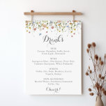 Colourful Dainty Wild Flowers Wedding Drinks Menu Poster<br><div class="desc">This colourful dainty wild flowers wedding drinks menu sign is perfect for a rustic wedding. The design features hand-painted watercolor beautiful pink,  blush,  blue,  navy,  yellow,  purple and green wild flowers.</div>