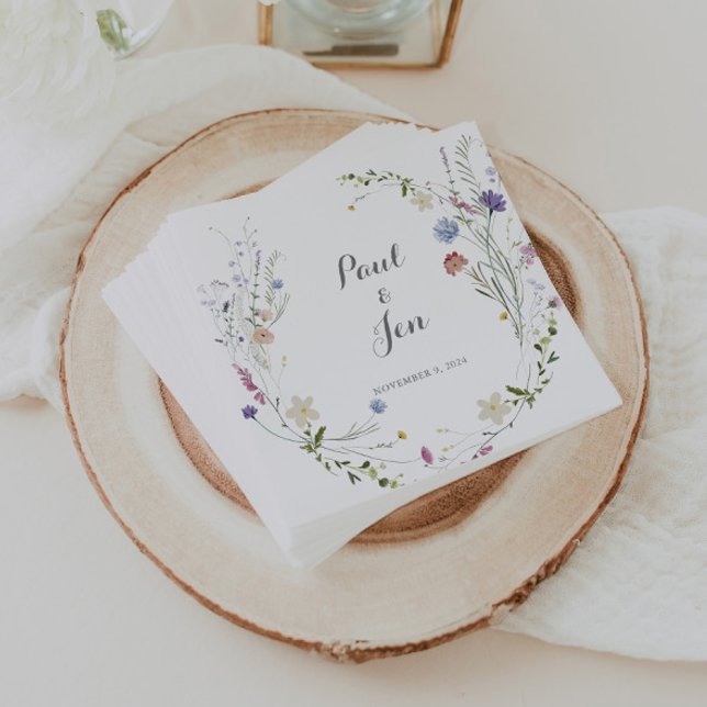 Colourful Dainty Wild Flowers Wedding Napkin (Creator Uploaded)