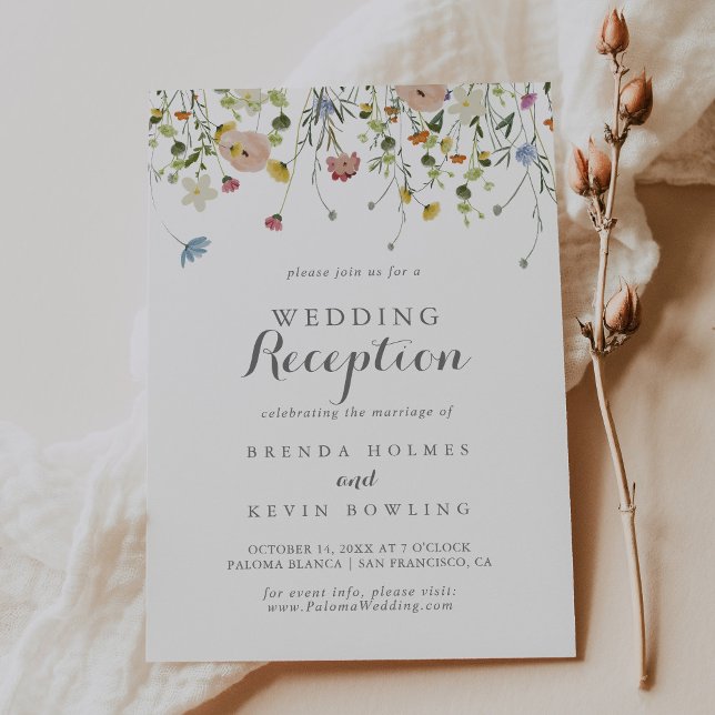 Colourful Dainty Wild Flowers Wedding Reception Invitation (Creator Uploaded)