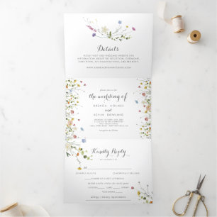 Colourful Dainty Wild Flowers Wedding Tri-Fold