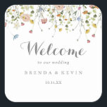 Colourful Dainty Wild Flowers Wedding Welcome Square Sticker<br><div class="desc">This colourful dainty wild flowers wedding welcome square sticker is perfect for a rustic wedding. The design features hand-painted watercolor beautiful pink,  blush,  blue,  navy,  yellow,  purple and green wild flowers.

These labels are perfect for hotel guest welcome bags and destination weddings.</div>