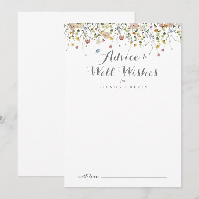 Colourful Dainty Wild Flowers Wedding Well Wishes Advice Card (Front/Back)