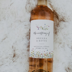 Colourful Dainty Wild Flowers Wedding Wine Labels