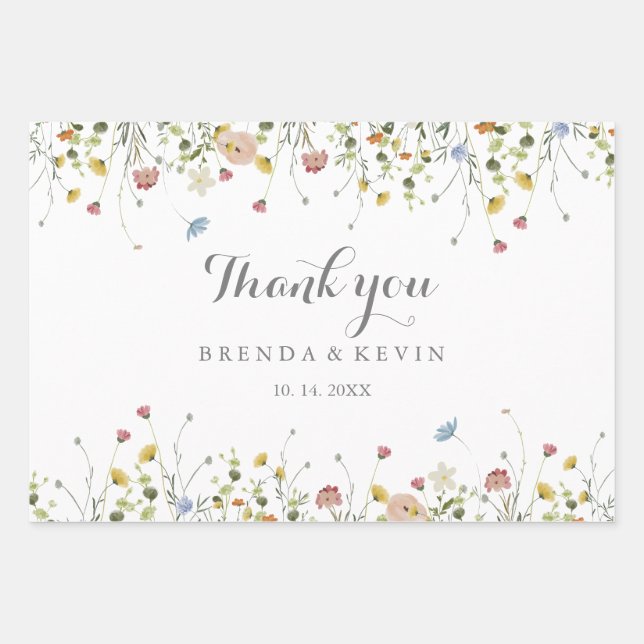 Colourful Dainty Wild Flowers Wedding Wrapping Paper Sheet (Front)