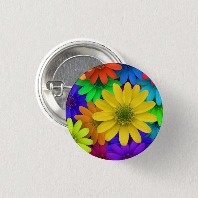 Colourful Daisies 3 Cm Round Badge (Front & Back)
