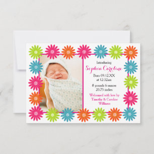 Colourful Daisies - 3x5 Birth Announcement