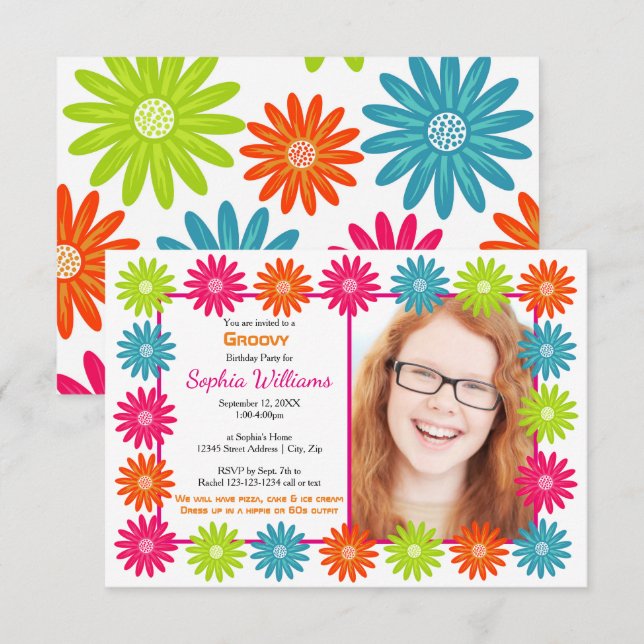 Colourful Daisies - 3x5 Birthday Invitation (Front/Back)