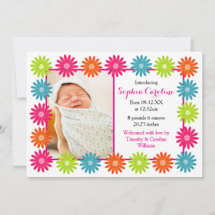 Colourful Daisies - Birth Announcement