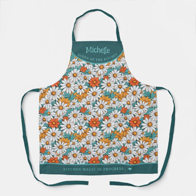 Colourful daisies botanical personalised apron (Front)