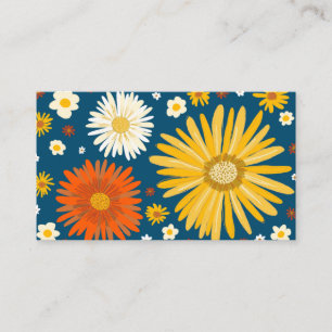 Colourful Daisies Deep Blue Business Card