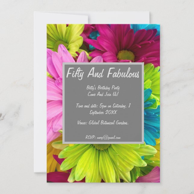 Colourful Daisies Fifty And Fabulous Birthday Invitation (Front)