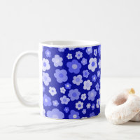 Colourful Daisies Floral Retro Pattern Bold Blue