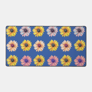 Colourful Daisies on Royal Blue Desk Mat