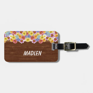 Colourful Daisies on Wood Luggage Tag