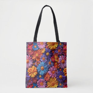 Colourful daisies pattern tote bag