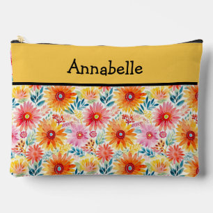Colourful Daisies Print Large Accessory Pouch