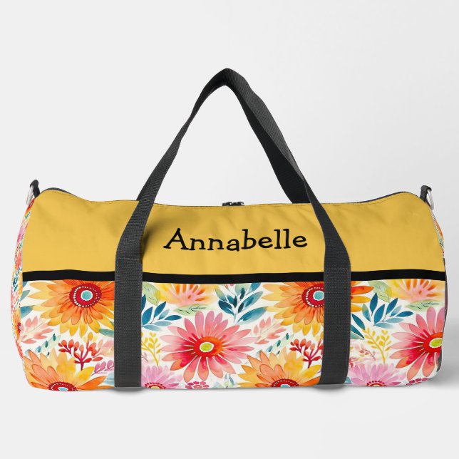 Colourful Daisies Print Large Duffel Cut Sew Bag (Front)