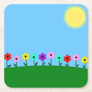 Colourful Daisies Square Paper Coaster