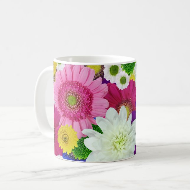 Colourful Daisies, summer blooms, Coffee Mug (Front Left)