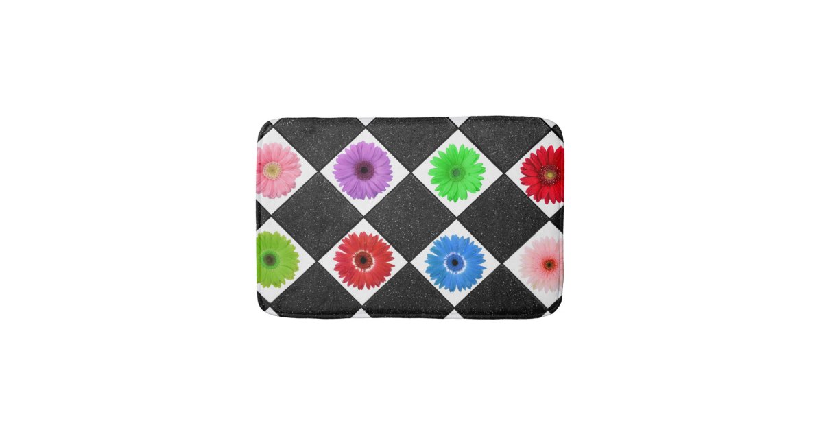 Colourful Daisy Black Rhomboid Bath Mat | Zazzle