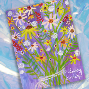 Colourful Daisy Bouquet Happy Birthday Postcard