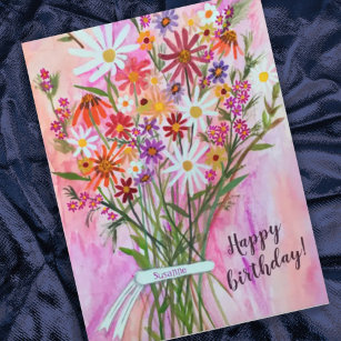 Colourful Daisy Bouquet Happy Birthday Postcard