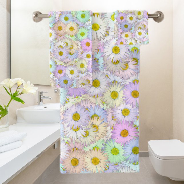 Colourful daisy bouquet - pastel bath towel set (Creator Uploaded)