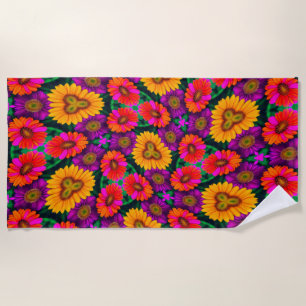 Colourful Daisy Bouquet Pattern Beach Towel