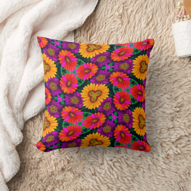 Colourful Daisy Bouquet Pattern Cushion (Blanket)