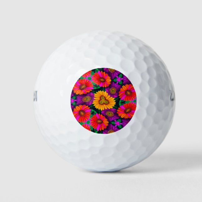 Colourful Daisy Bouquet Pattern Golf Balls (Front)