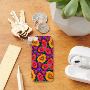 Colourful Daisy Bouquet Pattern Key Ring
