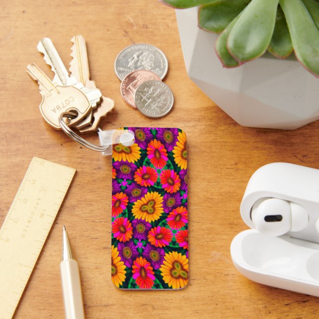 Colourful Daisy Bouquet Pattern Key Ring (Desk)