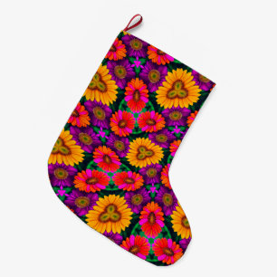 Colourful Daisy Bouquet Pattern Large Christmas Stocking