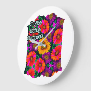 Colourful Daisy Bouquet Pattern Large Clock