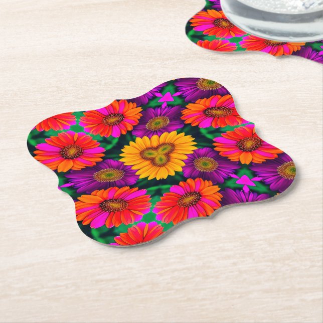 Colourful Daisy Bouquet Pattern Paper Coaster (Angled)