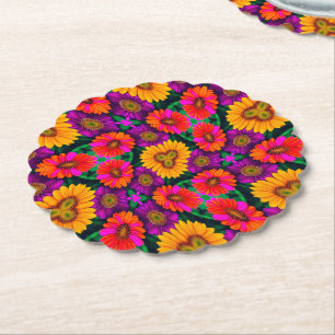 Colourful Daisy Bouquet Pattern Paper Coaster