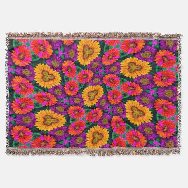 Colourful Daisy Bouquet Pattern Throw Blanket (Front)