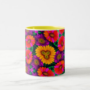 Colourful Daisy Bouquet Pattern Two-Tone Coffee Mug