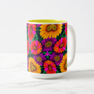 Colourful Daisy Bouquet Pattern Two-Tone Coffee Mug