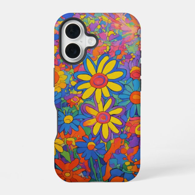 Colourful Daisy Explosion iPhone 16 Case (Back)