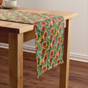 Colourful Daisy Flower Nature Pattern   Short Table Runner