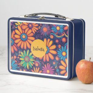 Colourful Daisy flower rustic psychedelic pattern  Metal Lunch Box