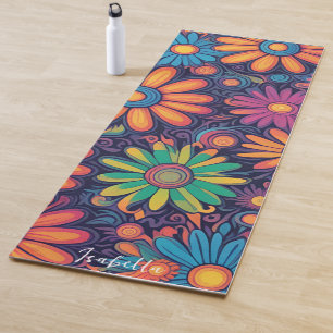 Colourful Daisy flower rustic psychedelic pattern  Yoga Mat